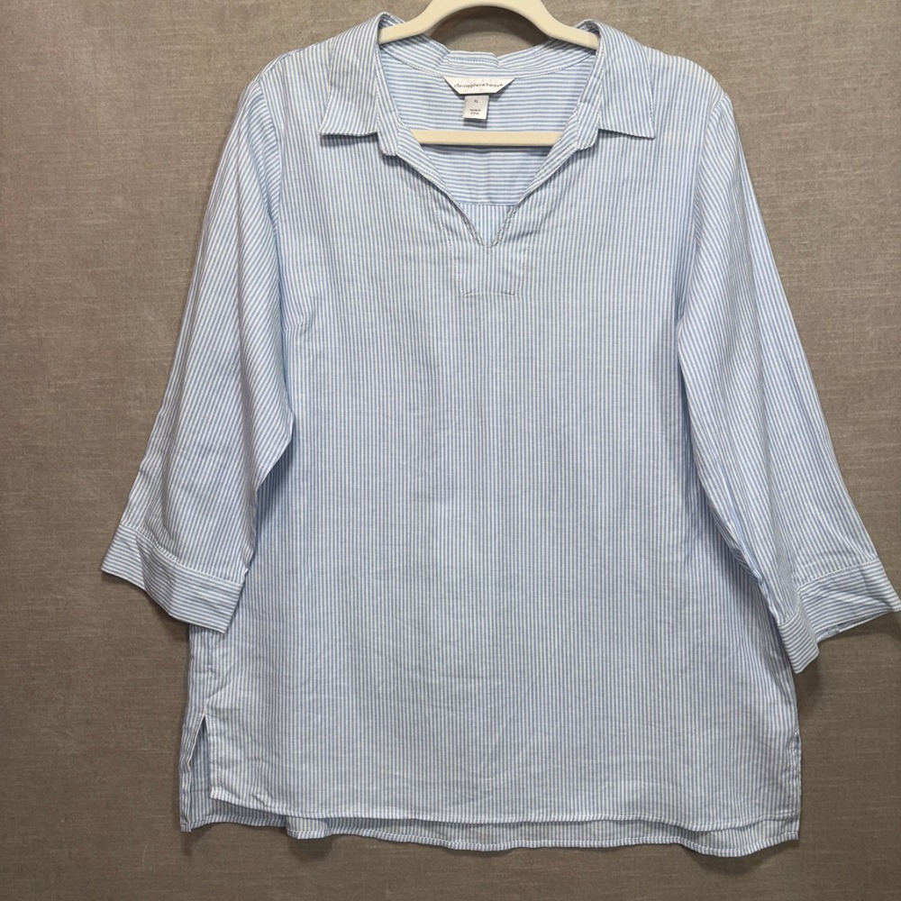 Christopher Banks Stripe Tunic Top XL Cotton Coastal Classic Cottage Casual Chic